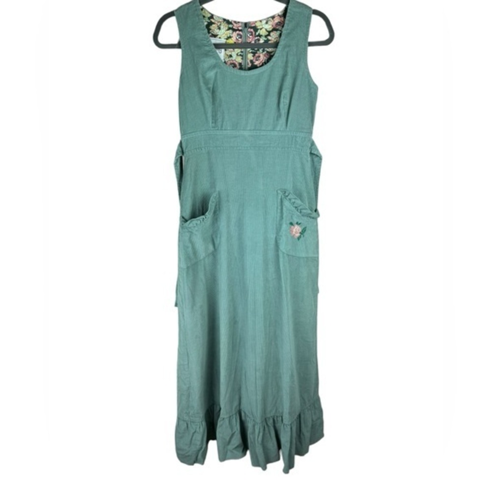 Vintage Hearsay 1970s women’s light green ruffle corduroy maxi jumper dress 6